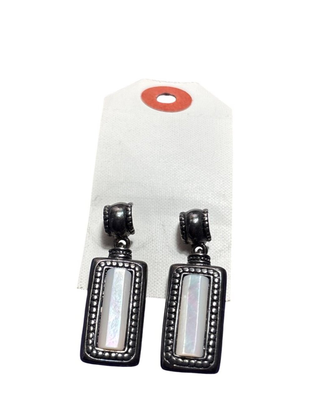 Vintage Premier Designs Dangle Earrings Mother of Pearl Shell Gunmetal 1.5 inch